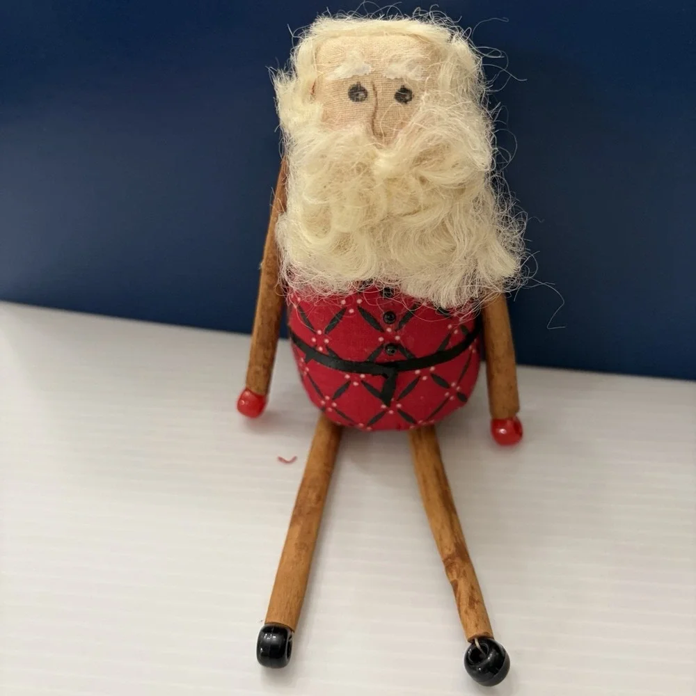 Vintage Handmade Cinnamon Stick Santa Christmas Tree Ornament Primitive Folk Art